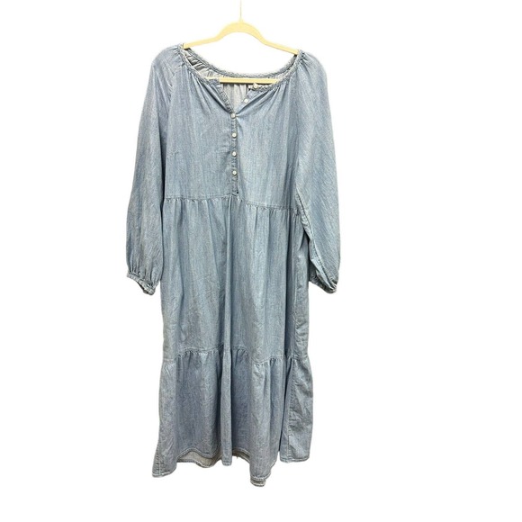 Old Navy Dresses & Skirts - Old Navy Dress L Womens Long Chambray Blue Tiered